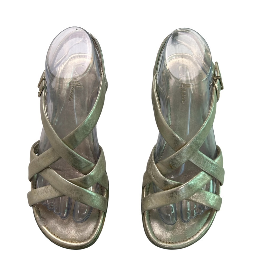 Cole Haan Regina w/Nike Air Insoles LeatherPlatform Gold Metallic Sandals SZ 8B - Picture 3 of 15